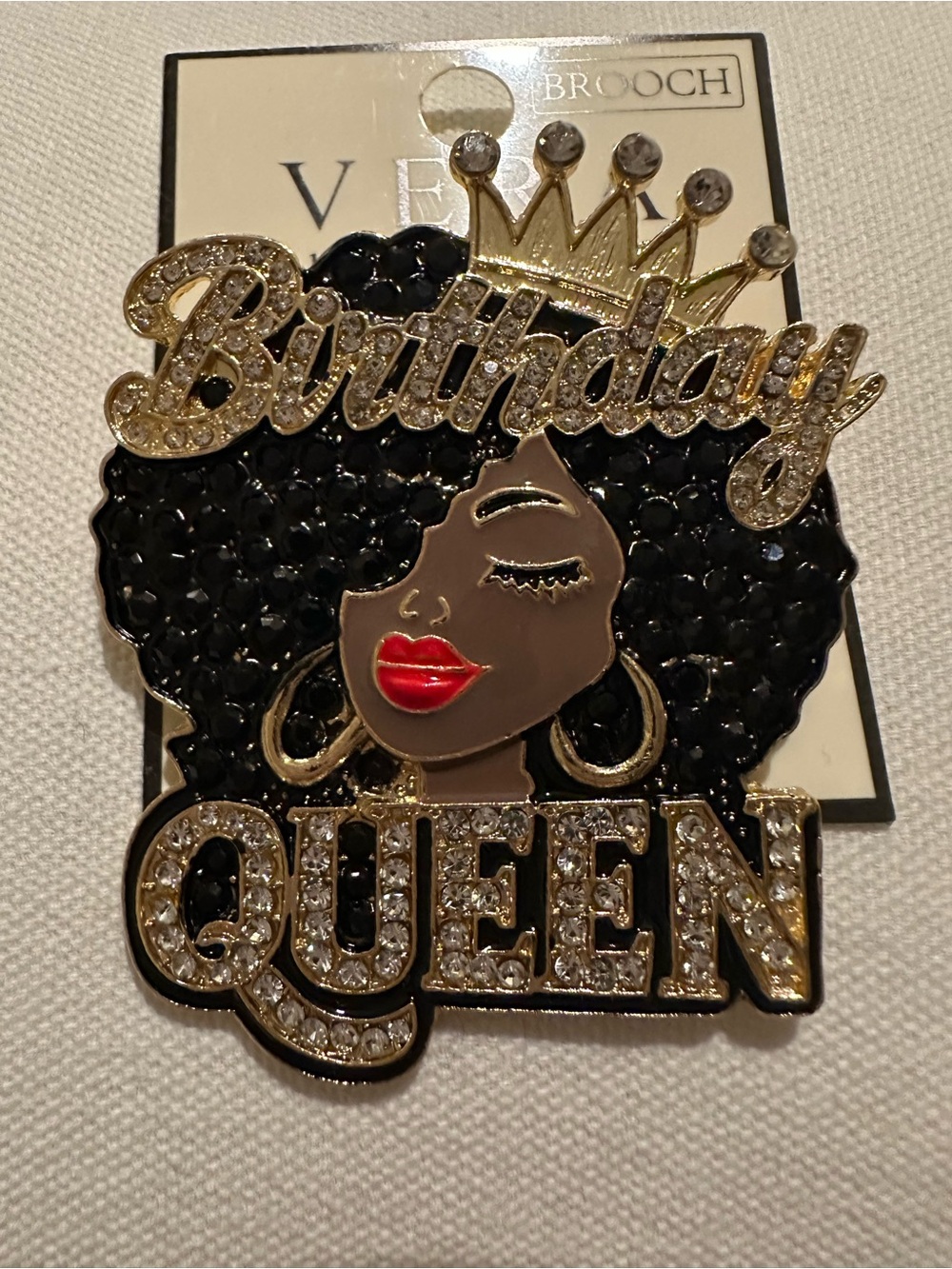 Birthday Queen Brooch — Black, Gold & Red Accents